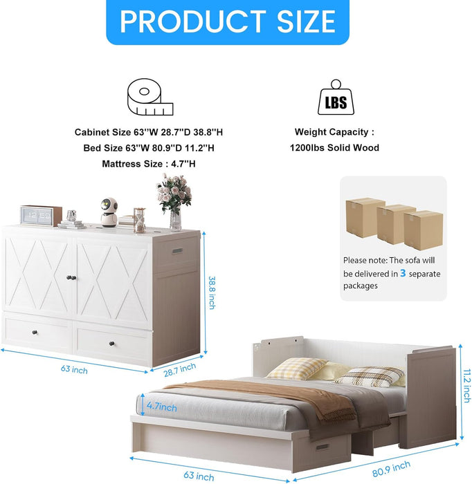 Queen Murphy Cabinet Bed With WhiteHighGlossFinish Mattress