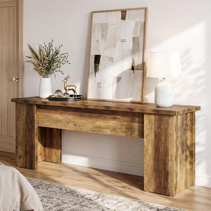 63-Inch Low Console Table, Farmhouse Wooden Entryway Table, Narrow Long Sofa Table behind Couch for Living Room, Entrance, Hallway