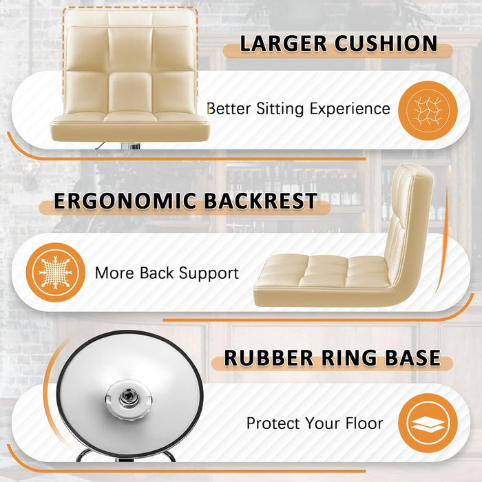 Bar Stools Modern PU Leather Adjustable Swivel Barstools, Armless Hydraulic Kitchen Counter Bar Stool Extra Height Square Island Barstool with Back Set of 2 (Leather, Beige)