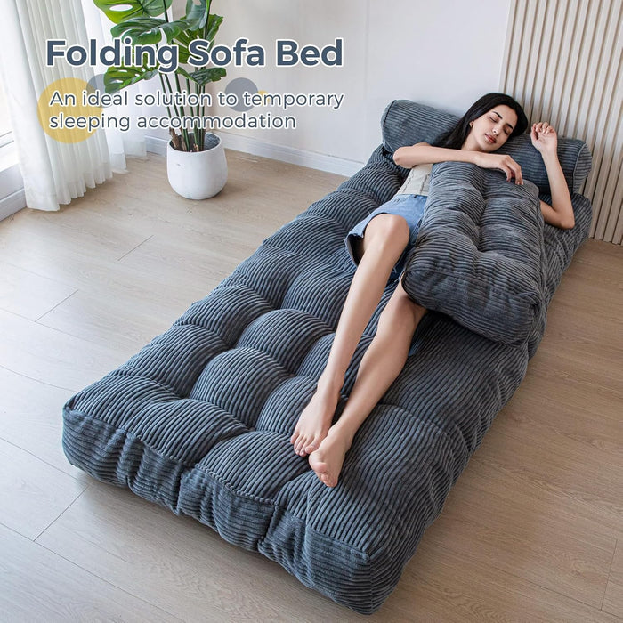 Folding Sofa Bed, Convertible Sleeper Chair with Pillow Foldable Mattress with Back Support, Portable Fold Out Chair Bed Comfy Floor Sofa Lounge for Living Room Bedroom, Dark Grey, Single