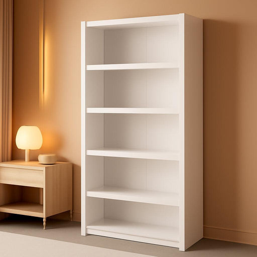 Moda 5-Tier Tall Wooden Bookcase, White Storage Cabinet, Display Cabinet, Bookshelf with Storage Shelves 31.75" W X 80" H X 12" D for Home Office, Living Room, Bedroom Organizer