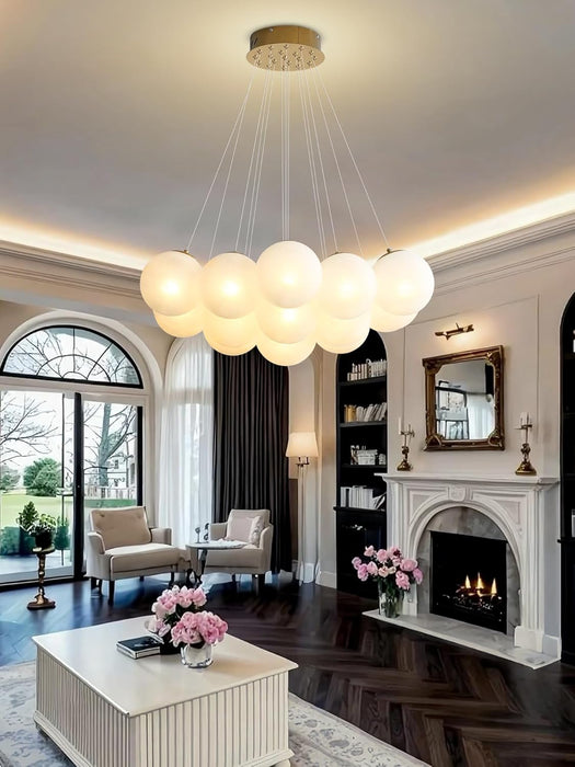 Modern Bubble Chandelier Lighting 19-Light Mid-Century White Glass Globe Chandeliers Cluster Pendant Light Gold Finish Hanging Lamp for Bedroom Living Room