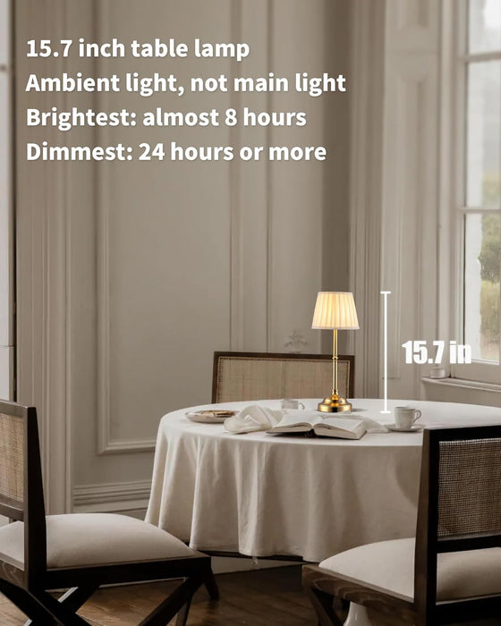 Portables Cordless Table Lamp, Fabric Shade Desk Lamp, 4000Mah Rechargeable Battery Powered Lighting, Dimmable Light for Dining Room, Bedroom, Bedside, Bar, Night Light, Camping, Balcony (Gold)