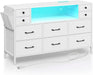 Dresser for Bedroom with LED Lights and Power Outlets, 55" TV Stand with 10 Drawers, Fabric Chest of Drawers with Side Pocket, PU Finish, Sturdy Frame & Wood Top, White