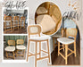 Counter Height Bar Stools Set of 2 Rattan Back Farmhouse Barstools Mid Century Modern Wood Bar Chairs Comfortable Sherpa Upholstered Kitchen Island Chairs for Pub/Breakfast, Beige