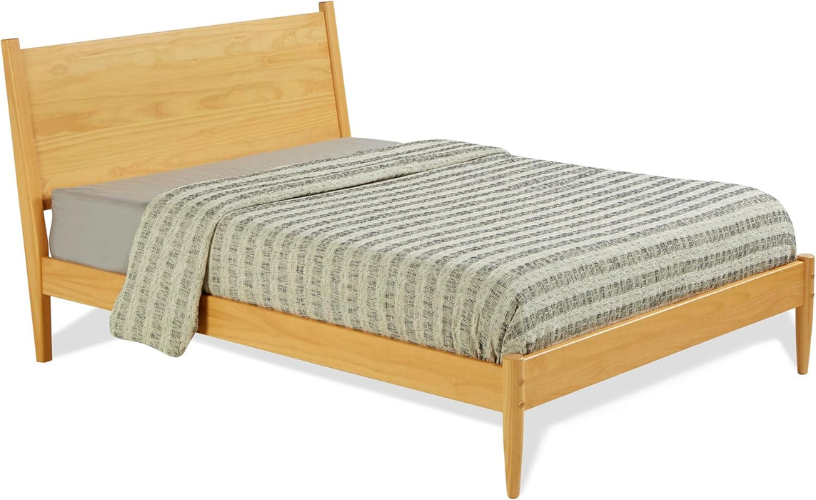 Mid-Century Panel Bed - Queen Size - Scandinavian Oak Finish