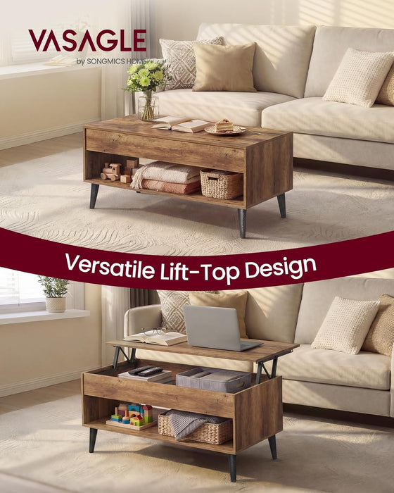 Lift Top Coffee Table, Lift Tabletop Dining Table, Gas Spring, Hidden Compartment, Open Storage Shelf, for Living Room, Home Office, Honey Brown ULCT268KB01S