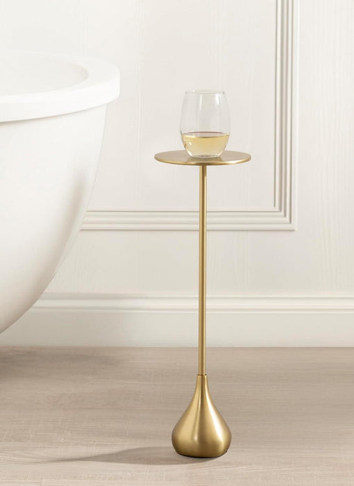 Hersi Decorative Modern Pedestal Drink Table; 7 X 7 X 20; Gold; Cast Aluminum Mini Table with Teardrop Base for Use as Small Plant Stand or Living Room Martini Table