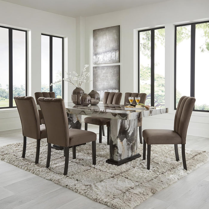 Jazmore Contemporary Velvet Upholstered High Back Dining Chair with Solid Wood Frame and Stitching Details, Set of 2, Dark Brown