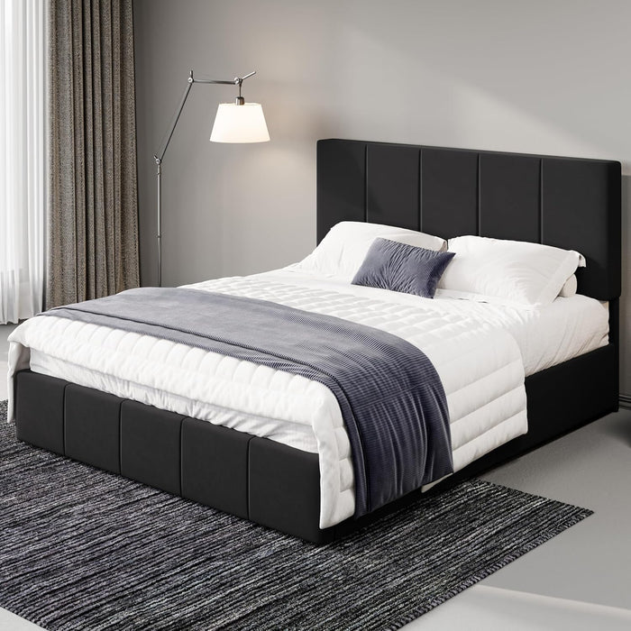 Full Size Dutch Velvet Upholstered Platform Bed Frame, Black
