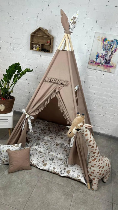 Teepee Tent with Floor Mat, Pillow for Kids, Teepee Nursery Decor, Play Room Tipi, Playhouse, Play Tents for Boys Girls, 1St Birthday Gift