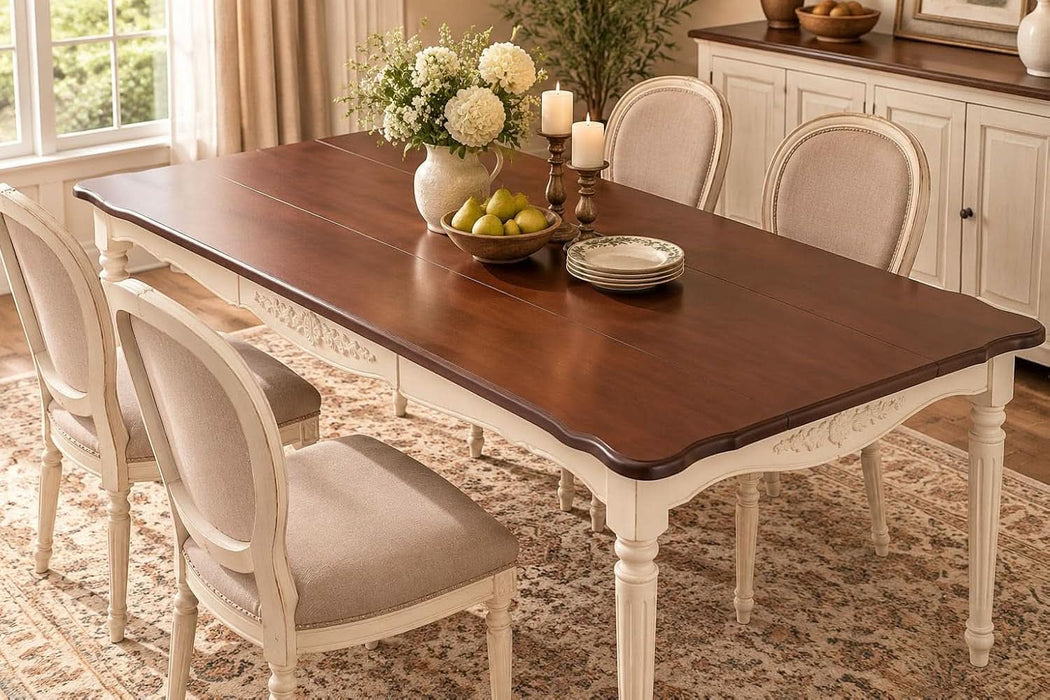 Elegantly Carved Dining Table,70.9" Solid Wood Kitchen Table for 6,Farmhouse Rectangle Table for 6 Persons,Carved Apron,Easy to Clean,Painted Finish,Fit Dining Room,Waterproof,Wn&Wt
