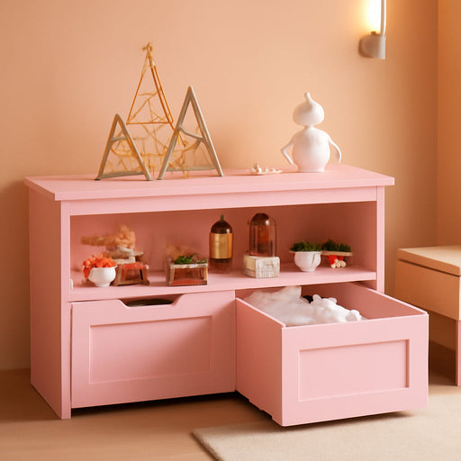 Toy Storage and Organizer for Boys and Girls, Toy Chest with Shelf and Removable Drawers, Toy Box for Bedroom, Playroom and Nursery, Pink