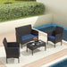 4-Piece Outdoor Patio Furniture Set, Wicker Rattan Chairs & Sofa with Cushions and Glass Coffee Table, Conversation Set for Backyard, Lawn, Porch, Pool, Garden (Navy-2)