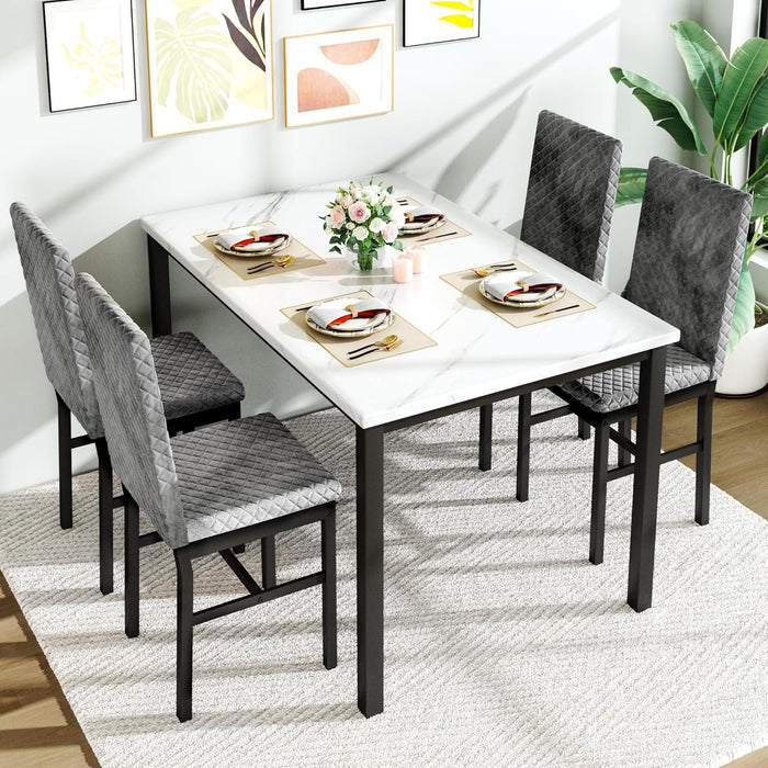 SlateGrey Marble Tabletop Five Piece DiningSet Premium