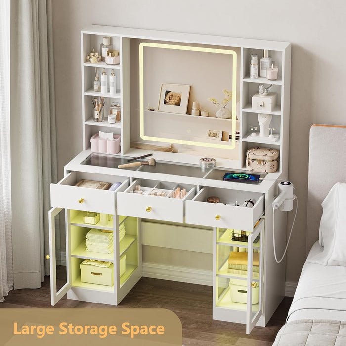 White Cosmetic Vanity Desk With Illuminated Mirror