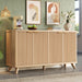 63" Fluted Sideboard Buffet Cabinet with Storage, Modern Curved Wood Credenza Media Console, Heavy Duty Coffee Bar Station with Adjustable Shelves for Kitchen, Living Room, Natural