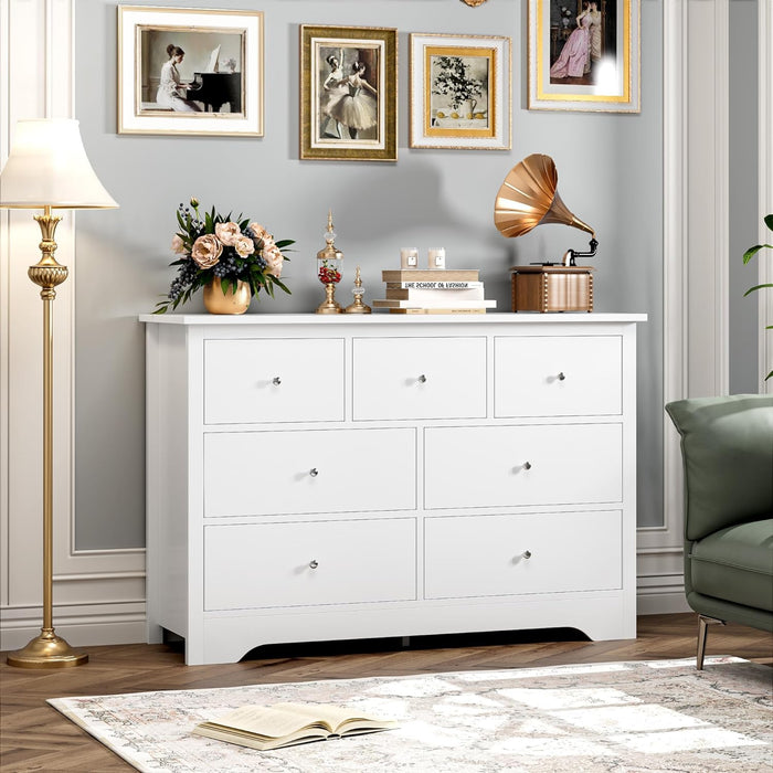 White Dresser with 7 Deep Drawers