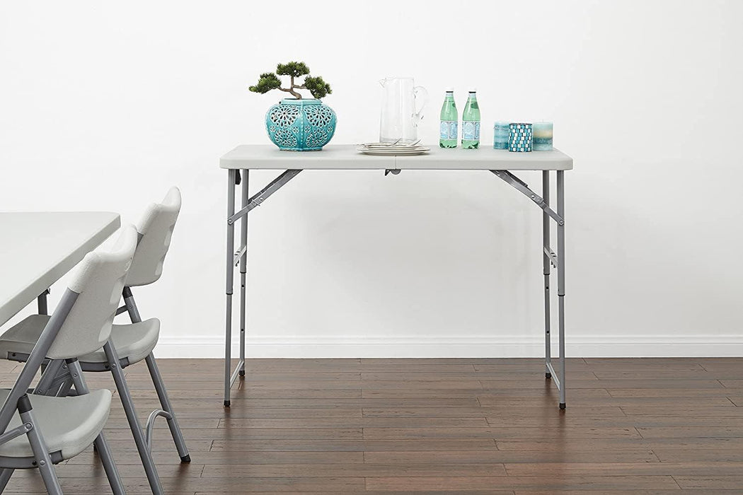 Office Star Resin Multipurpose Rectangle Table, 4-Feet Long, Height Adjustable, Center Folding Table, Light Gray