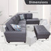 L-Shaped 3-Piece Semi PU Synthetic Leather Sofa with Storage Ottoman Set, Sectional Couch Sofa Set for Living Room, Office, Small Space, Dark Grey