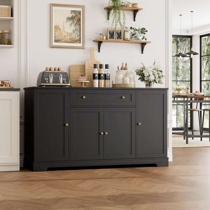 54Inch Black Contemporary Buffet Cabinet With Drawers