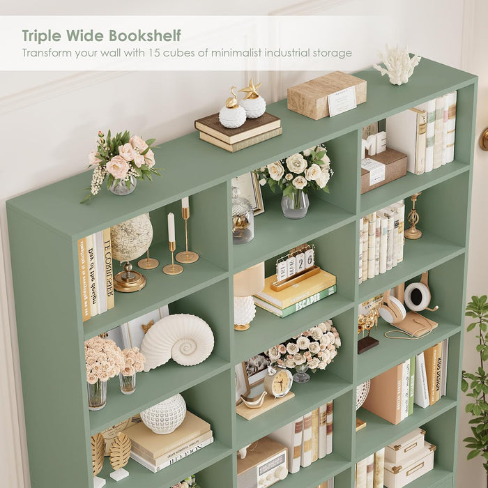 82.3" Triple Wide Bookshelf, Tall Bookcase with 4 Doors, Green