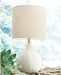 Signature Design by Ashley Rainermen Casual Ceramic Table Lamp, Transparent White Glaze Finish, Drum Hardback Fabric Shade, 11" W X 11" D X 21" H, off White