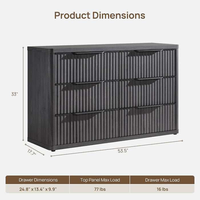 Bedroom Dresser with 6 Deep Wide Large Fluted Drawers for Closet