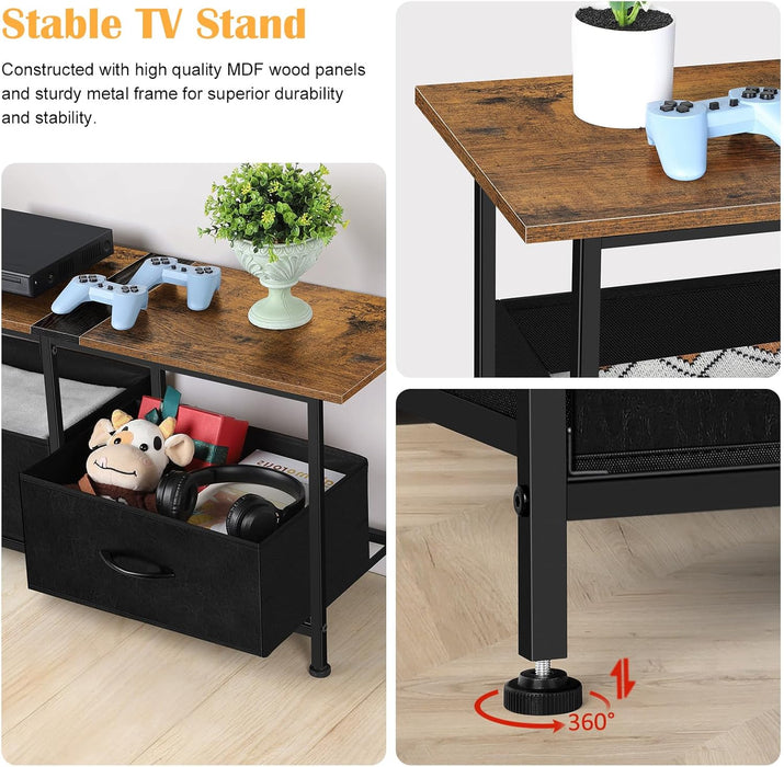 TV Stand with Storage Drawers, Farmhouse Entertainment Center for 50/55/60 Inch Television, Industrial TV Console Table for Living Room and Bedroom, Brown (Brown)