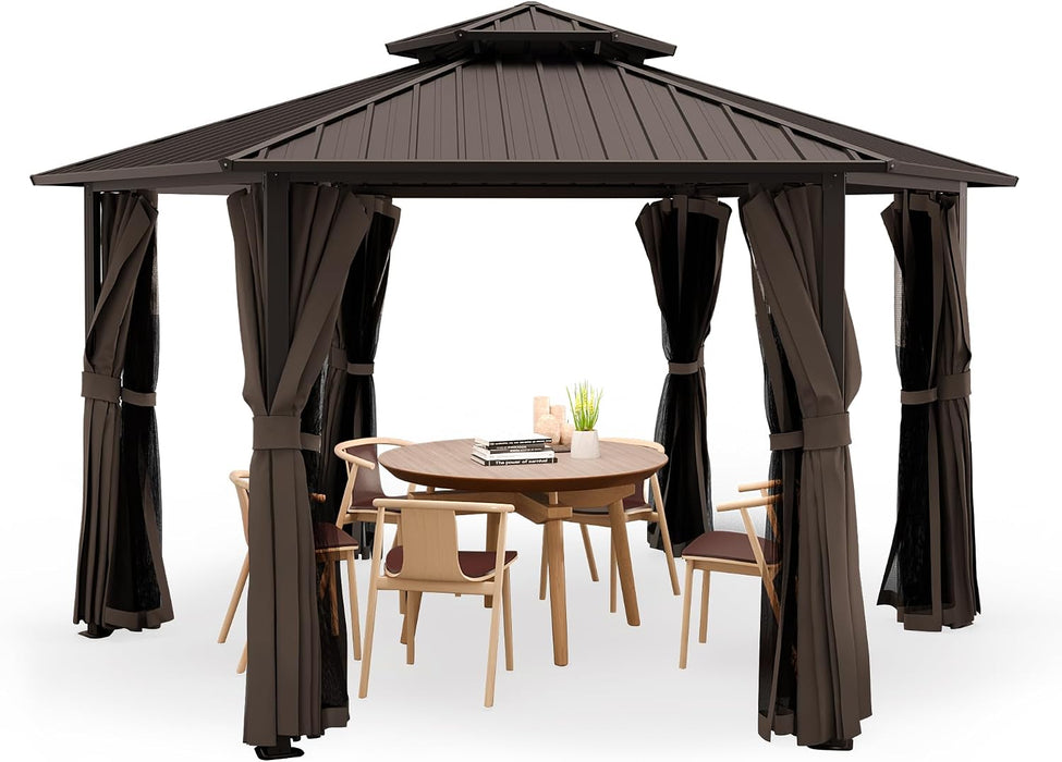 13x15 Ft Hexagonal Gazebo Brown OutdoorLiving Patio