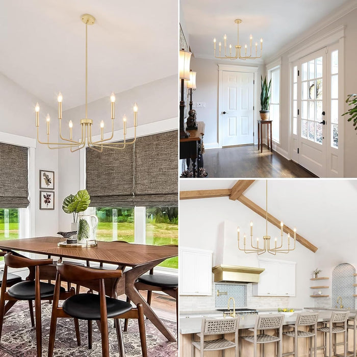 Gold Chandelier, 8-Light Farmhouse Chandeliers for Dining Room, Gold Candle Chandelier Light Fixtures for Kitchen, Living Room, Foyer, Entryway
