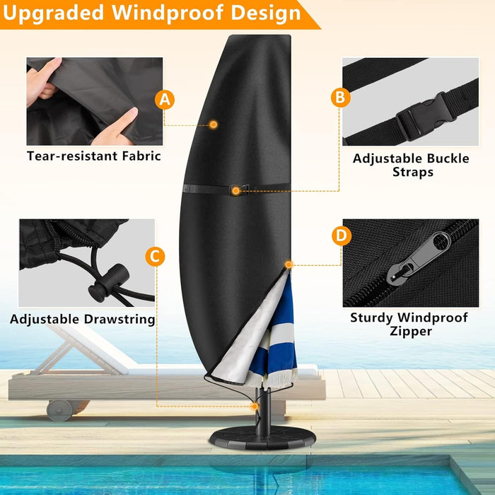 Umbrella Covers for Outdoor Umbrellas 9Ft to 12Ft, 420D Patio Waterproof Parasol Umbrella Cover for Cantilever Offset Banana Umbrella with Zipper for Anti-Uv Rain Wind Dust (Black)