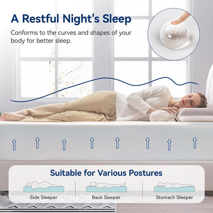 Memory Foam Mattress, Soft Plush Feel, 12 Inch, Queen, White/Grey