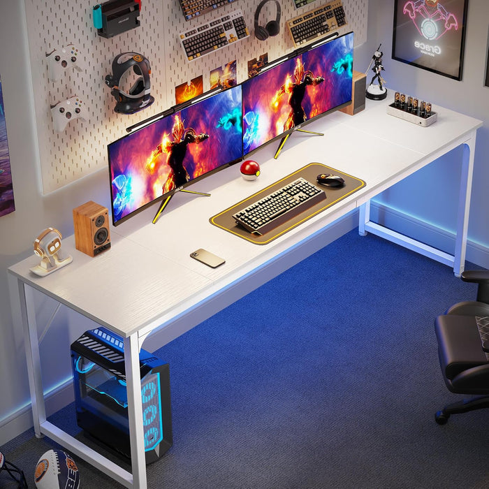 Computer Desk, 80 Inch Office Desk, Gaming Desk with Storage, Writing Desk Work Desk for Home Office, Study, Long Simple Desk, Large Legroom, Metal Frame, White