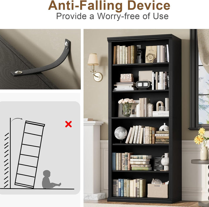 Bookcase and Bookshelves, 28" W Tall Bookshelf with Elegant Design, 6 Tiers Spacious Book Storage, Freestanding Book Organizer, Display Library Shelf for Home Office, Living Room & Study Room