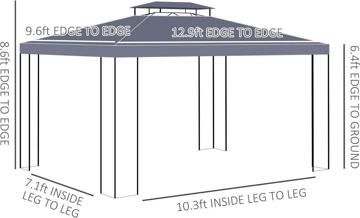 10' X 13' Patio Gazebo, Double Roof Outdoor Gazebo Canopy Shelter with Screen Decorate Corner Frame, for Garden, Lawn, Backyard and Deck, Gray