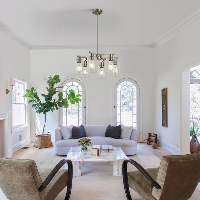 Brushed Nickel Six Light Farmhouse Chandelier Glass