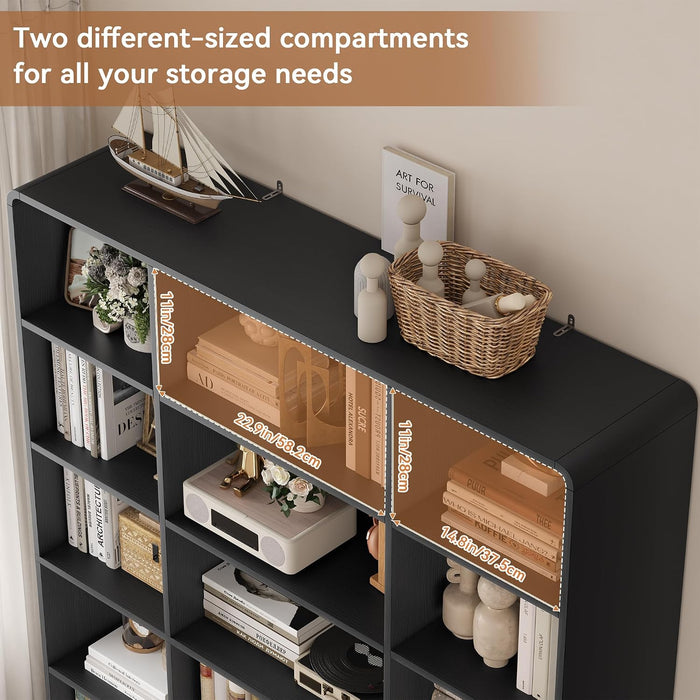 72" Triple Wide Bookshelf, 6-Tier Tall Bookcase, Black Book Shelf