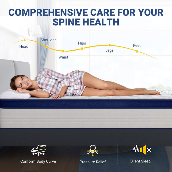 Queen Size Mattress, 12 Inch Queen Mattresses in a Box, Hybrid Spring Mattresses with Comfort Foam and Pocket Coils for Pressure Relief & Motion Isolation