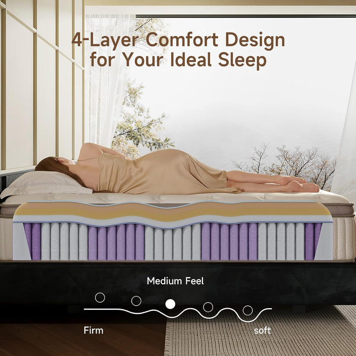 Queen Mattress, 12 Inch Hybrid Queen Mattress in a Box, Memory Foam & Individual Pocket Springs, Medium Firm, Motion Isolation, Ideal for All Sleep Positions, Certipur-Us Certified