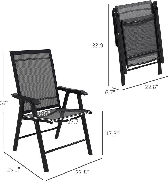 Set of 4 Patio Folding Chairs Armrests Black