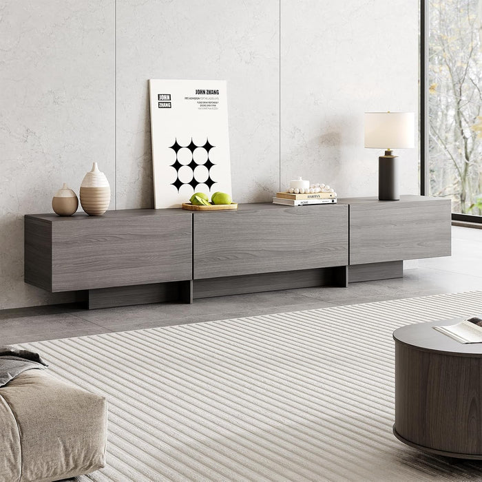 76.4'' Modern TV Stand for Living Room, Mid Century Modern TV Console，Entertainment Center with 3 Drawers, Large Storage Cabinet Table, Media Cabinet for Living Room, Bedroom, Grey