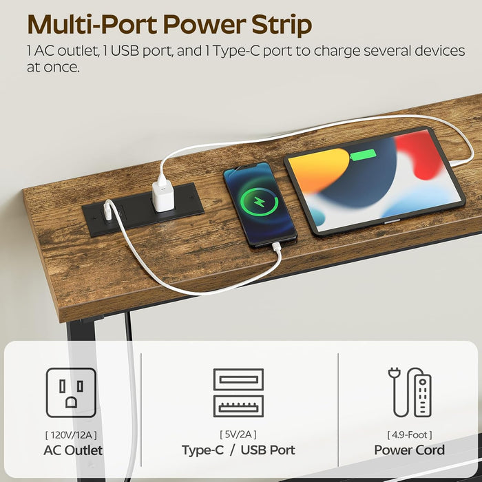 78.7" Console Table with Adjustable Height (27.6"-35.4") and Power Outlet, Skinny behind Couch Table, Narrow Long Sofa Table for Living Room, Hallway, Entryway, Rustic Brown and Black CT09UBR