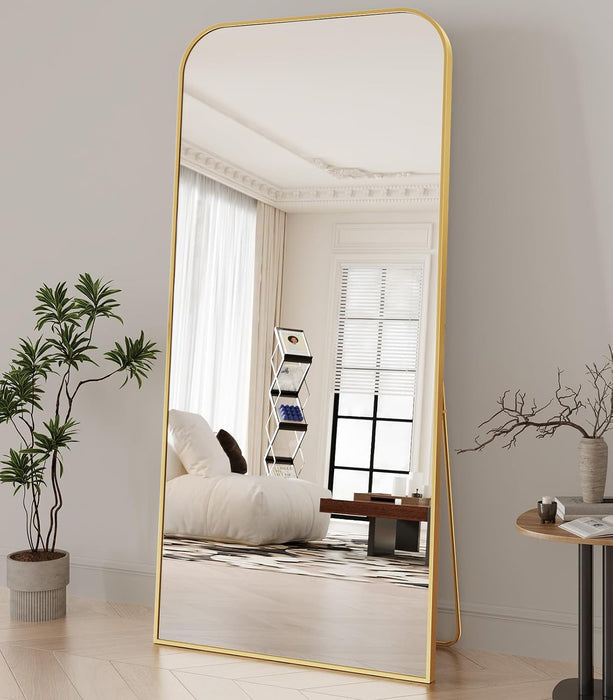 Full Length Mirror, 71"X30" Mirror Full Length with Stand, Gold Domed Top Square-Edged Floor Mirror with Aluminum Alloy Frame for Bedroom Living Room