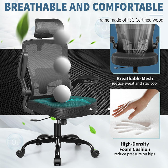 Office Chair, Desk Chair with Adjustable Lumbar Support, Ergonomic Computer Chair with High Back and Armrest, Adjustable Height Gaming Chair Home Office Swivel Chair(Black)