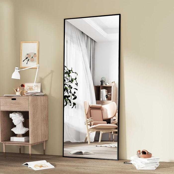 71"X32"Full Length Mirror,Black Floor Length Mirror with Stand,Shatterproof Tempered Glass&Aluminum Alloy Frame,Freestanding Full Body Mirrorr for Bedroom,Living Room,Dressing Room