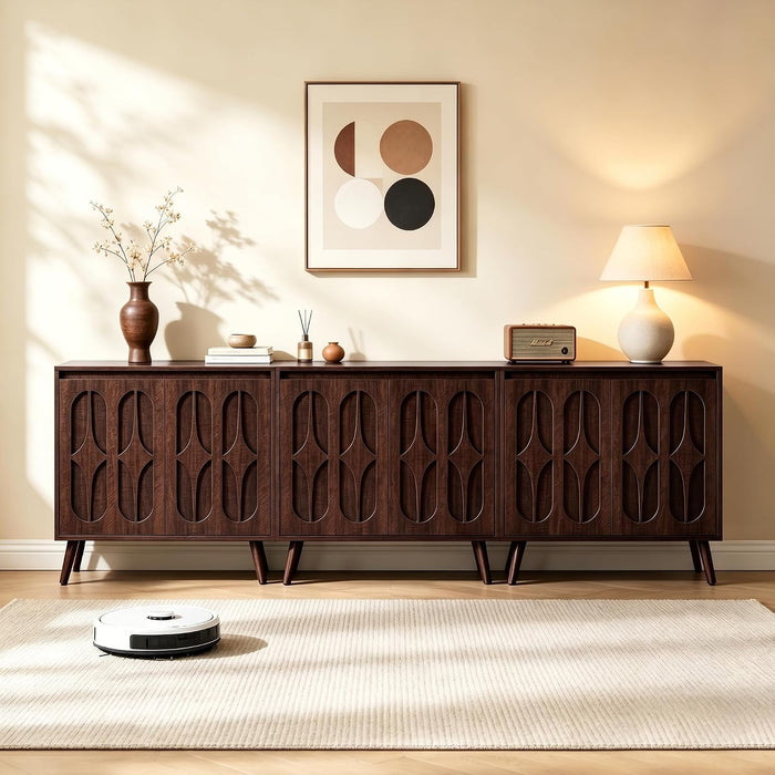Dark Walnut 94.5In Wide MidCentury Modern Sideboard