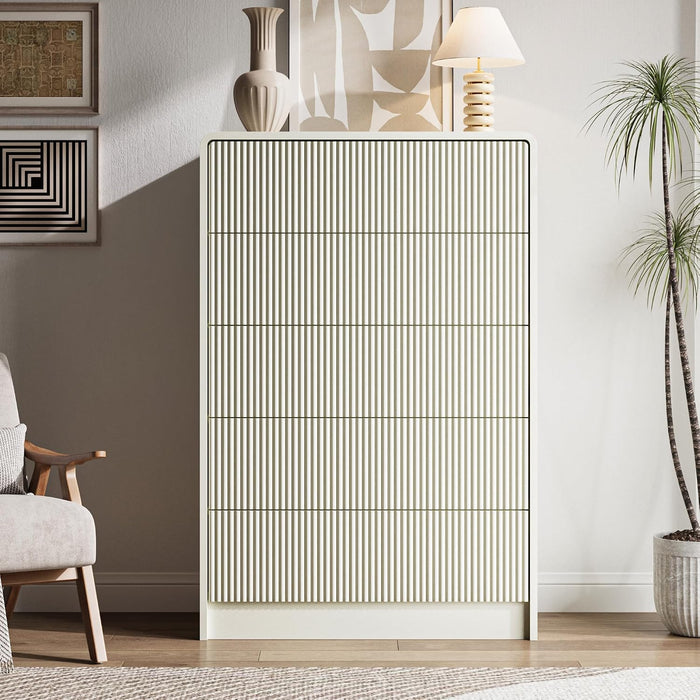 31.5" Wide Modern Curved 5 Drawer Dresser，Beige