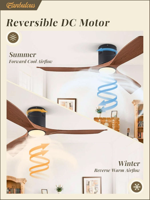52" Ceiling Fans with Lights and Remote Control,Modern Flush Mount Ceiling Fan with 3 LED Colors,Outdoor Low Profile Ceiling Fans with 6-Speeds Timer DC Motor for Bedroom Living Room Patio