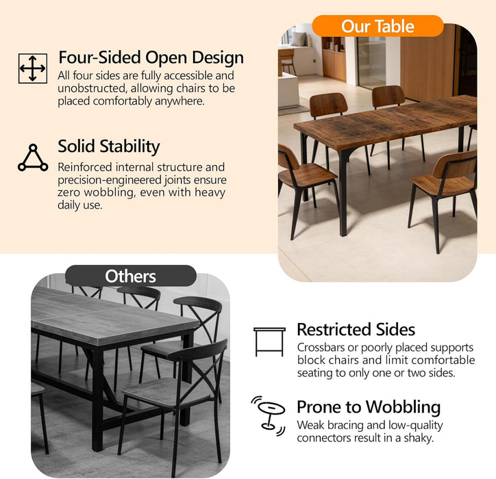 SeventyPointEight Inch Rustic Brown Farmhouse Dining Table